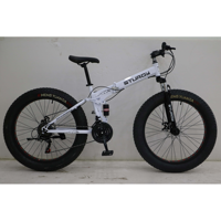 Vélo de montagne pliable à pneus larges, bon prix, 26 pouces, 21 vitesses, cadre en acier, freins à disque doubles, jantes en alliage d'aluminium, OEM