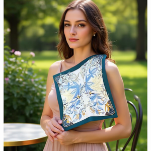 Petit foulard carré en forme de feuille 70x70cm 38g, imprimé soie, accessoire de mode pour femmes - Product Image 3