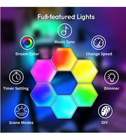 Smart LED Hexagon Gaming Light RGBIC Appliques Murales Musique Sync LED Lampe Quantique Panneaux Muraux pour Salle de Jeu Fête