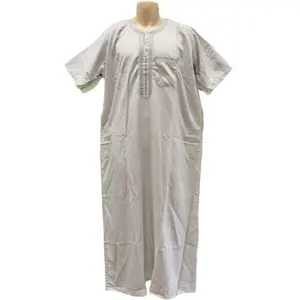 Men's Comfortable Anti-Wrinkle Short Sleeve Ethnic Kaftan Saudi Arabian Formal Jubba Thobe Dressing for Adults