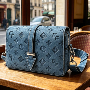Sac bandoulière en jean gaufré personnalisé OEM ODM, vente en gros, mode, fermeture éclair, bouton, commandes en gros, marque privée - Product Image 1