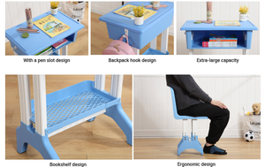 Juego de muebles escolares modernos, <span class=keywords><strong>escritorio</strong></span> y <span class=keywords><strong>silla</strong></span> ajustables para niños de aula, hechos de plástico, precio de fábrica - Product Image 4
