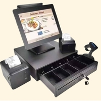 Micropos layar sentuh kapasitif 10 titik, Printer lengkap 15 inci sistem POS layar sentuh kapasitif All-in-One kasir 80mm