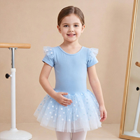 Maillot de Ballet para Niñas Pequeñas con Falda Tutú, Volantes, Manga Corta, Lazo Trasero y Tul de Puntos para Actuaciones de Danza