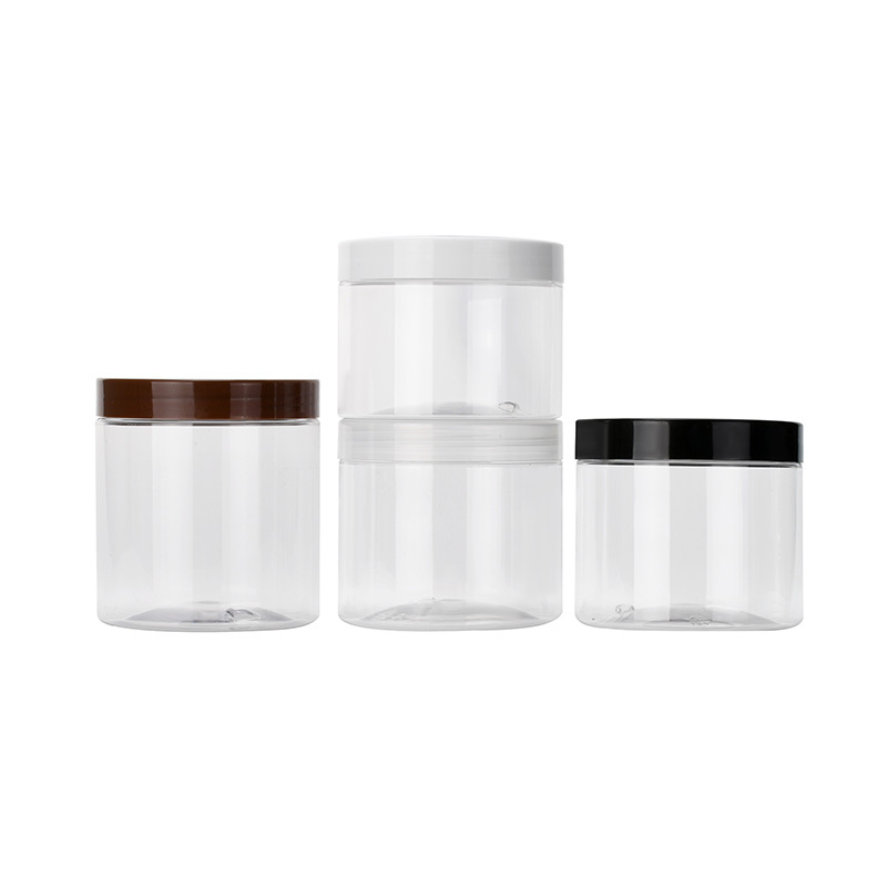 Cosmetic body scrub container 30g 50g 100g 150g 250g 300g 500g transparent PET plastic cream jar with black lid