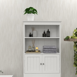 Scaffale a 2 livelli sopra il WC con ante, mobiletto salvaspazio in legno per il bagno, per l'area WC - Product Image 2