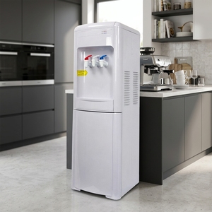 Fontaine à eau sur pied à chargement par le haut avec 3 robinets (eau chaude, froide, tempérée) pour usage professionnel en suite de bureaux exécutifs - Product Image 1