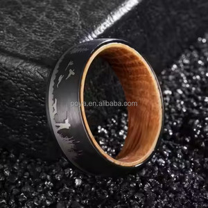 Anillo de Carburo de Tungsteno de 8mm con Madera, Grabado Láser, <span class=keywords><strong>Plateado</strong></span> y Negro, Estilo Barril de Whisky, Caza en el <span class=keywords><strong>Bosque</strong></span>, Moderno, para Boda, Compromiso, Regalo - Product Image 4