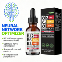 Complexe de vitamines B liquide haute puissance, gouttes, B12 5000mcg, B6, B1, Niacine, Folate, saveur framboise, complément alimentaire végétalien, 60ml