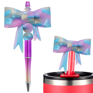 Cuentas focales suaves y personalizadas con purpurina teñida de corbata navideña para tapas de bolígrafos y abalorios Cuentas grandes con lazo de silicona 3D al por mayor - Product Image 4