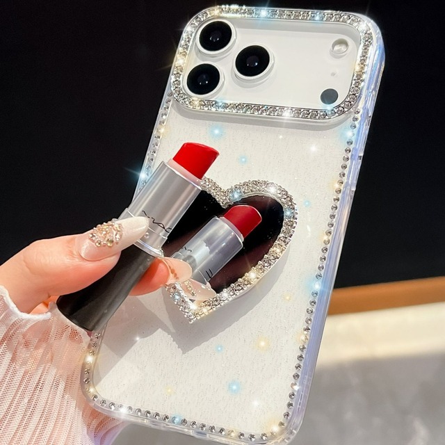 Mirror Makeup Mobile Phone Case for Iphone 17 Pro Max Tpu PC Hybrid Bling Diamond Glitter Shockproof Phone Cases