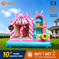 Ceyu Château Gonflable Commercial Thème Boutique de Bonbons avec Toboggan, Motif Donut à Pois, pour Enfants et Adultes, Idéal pour Fêtes en Jardin, Vente en Gros