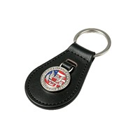 Pendentif badge métallique rond émaillé personnalisé en forme de goutte d'eau classique, accessoire de sac, porte-clés en cuir PU pour souvenirs de club de vétérans