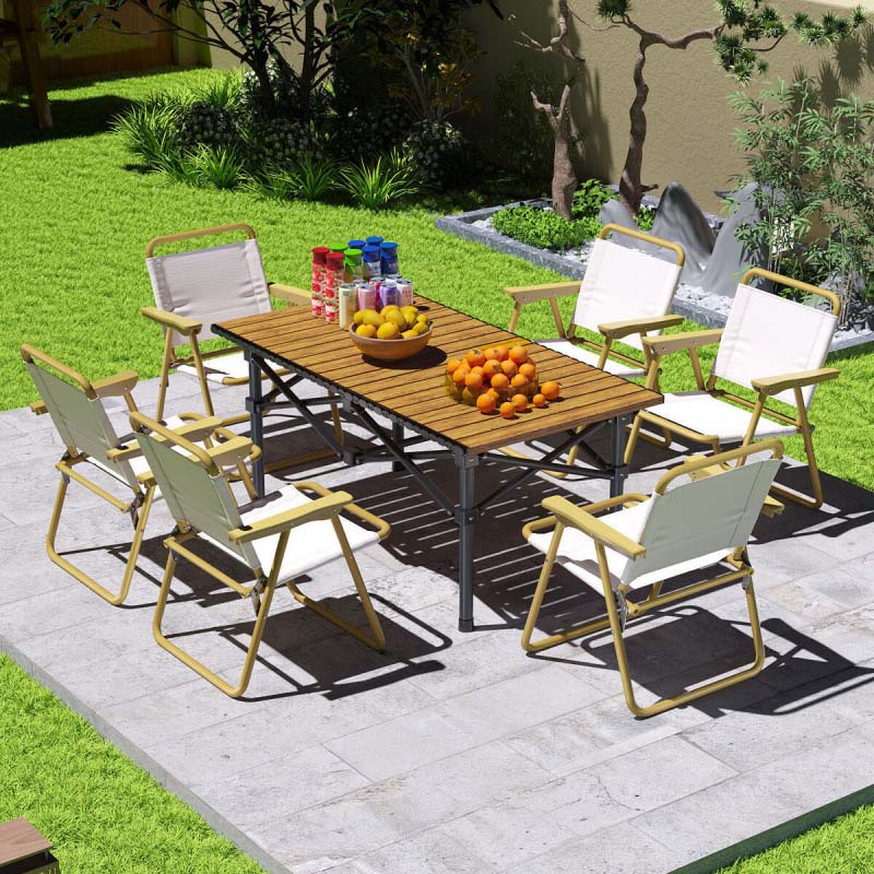 Modern Farmhouse Outdoor Folding Chair Lightweight MDF Durable Metal Frame for Camping Beach Dining Courtyard Balcony Table