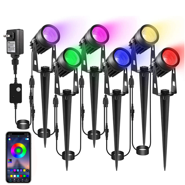 WIFI BT Low Voltage Outdoor LED Landscape Lights with Controller 16 Color-Changing Waterproof Spotlights Garden Yard Path Lawn