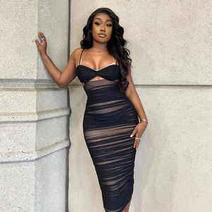 <span class=keywords><strong>Abito</strong></span> Aderente Sexy da Donna, <span class=keywords><strong>Nero</strong></span>, con Collo all'Americana, Senza Maniche, per Club, <span class=keywords><strong>Mini</strong></span> Vestito Monocolore, Abbigliamento Estivo - Product Image 2