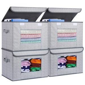 Große faltbare Aufbewahrung boxen aus Stoff Zusammen klappbare und stapelbare Aufbewahrung behälter mit Deckel Schrank organisatoren für Bettwäsche - Product Image 1