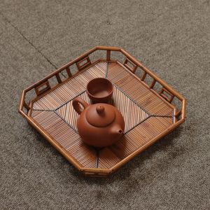 A traditional Chinese tea set: Xiangfei bamboo-patterned tray, <b>teacup</b> tray, serving tray, stand, and scholar's desk ornament. - Product Image 3
