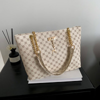 Sac fourre-tout d'épaule pour femme en PU, style rétro simple, imprimé lettres, avec fermeture éclair, grande capacité, idéal pour les voyages d'affaires