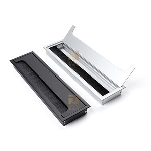 Aluminum Alloy Cable Management Box Rectangle With Brush For Office Desk Cable Tray Cover JNT 142 - Product Image 1