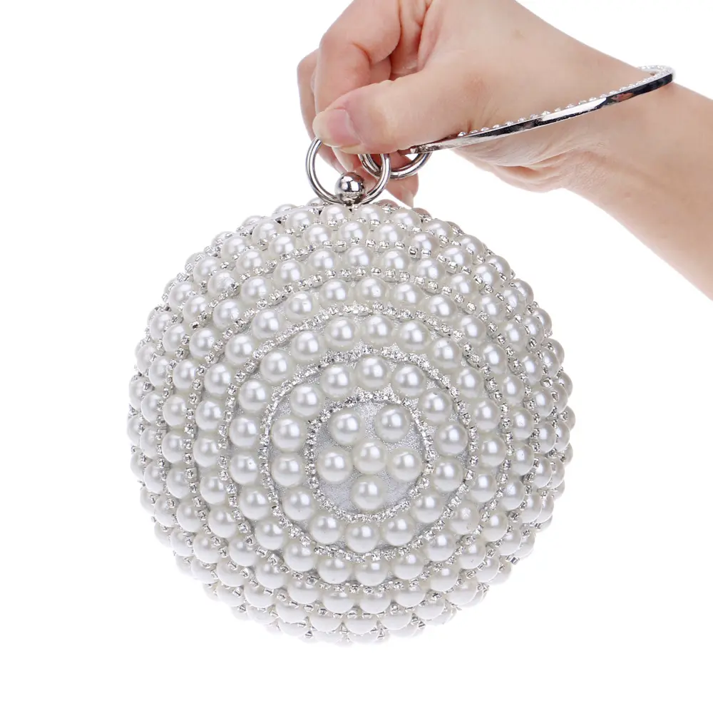 Volle Strass Ring Griff Geldbörse Perlen Abend tasche Frauen Runde Clutch Perle Ball Handtasche für Hochzeits bankett Party