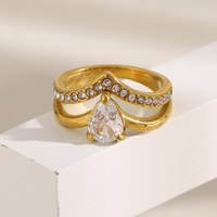 Dreamidea Bague Couronne double couche en acier inoxydable plaqué or 18K Style Royal Bijoux de déclaration