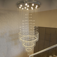 Lustre en cristal d'art moderne LED, hauteur réglable, intensité variable, rond, pour hall de villa, escalier, lampe longue, grand modèle pour hall d'hôtel