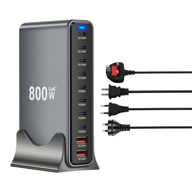800W Multiport 10-Port USB GaN Fast Charging Desktop Charger Adapter 140W Fast Charger Station for Notebook Tablet PD 3.0 100W