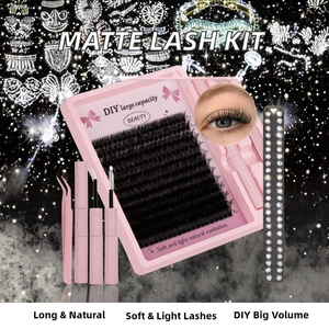 Bộ dụng cụ nối mi đen mờ, nhà cung cấp logo tùy chỉnh, mi nối riêng lẻ, hàng loạt, tóc tổng hợp, Pestanas - Product Image 2