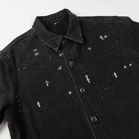 Motif étoile rétro américain robuste avec strass et décoration en croix. Nouvelle veste en jean décontractée et délavée style High Street.