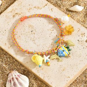 ขายร้อนสร้อยข้อเท้าสีสันสไตล์โบฮีเมียนเครื่องประดับเท้าปลาดาวขนาดเล็กเส้นขี้ผึ้งทอกำไลข้อเท้าแบบปรับได้ส่วนใหญ่เปลือก - Product Image 4