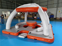 Isla Flotante Inflable Naranja y Blanca con Toldo, Plataforma de Entretenimiento Acuático para Varias Personas, Ideal para Yates