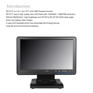 FEELWORLD DP101T ODM écran tactile USB de qualité industrielle moniteur LCD IPS 10.1 pouces 1024x600 Source d'usine Logo personnalisé - Product Image 3
