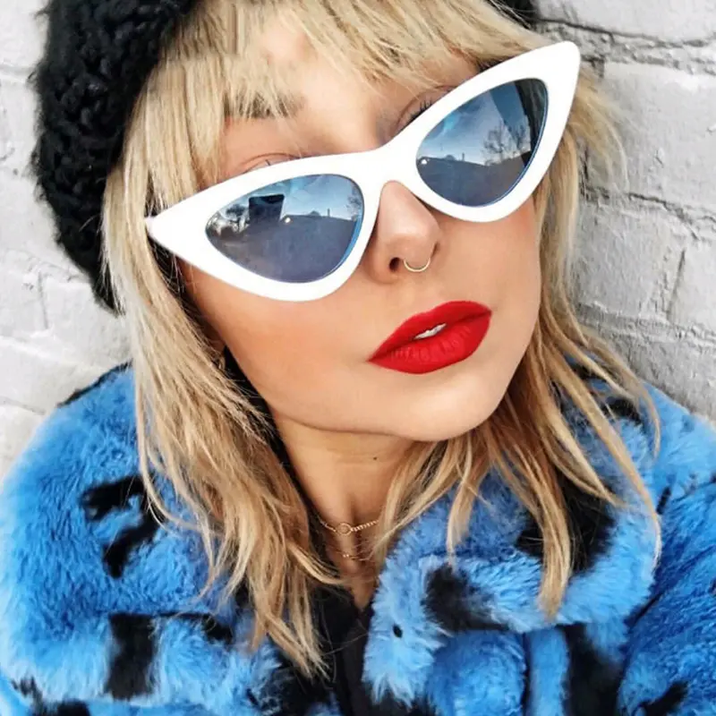 Солнцезащитные очки «кошачий глаз» женские, милые пикантные винтажные небольшие треугольные солнечные очки в стиле ретро, UV400, черные белые, 2019