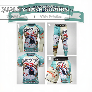 High Quality Customized Logo <b>Men's</b> Rash Guard Shorts Wholesale Spandex/Nylon <b>Stretchy</b> Sportsuits Long Sleeve 220g Digital Print - Product Image 2