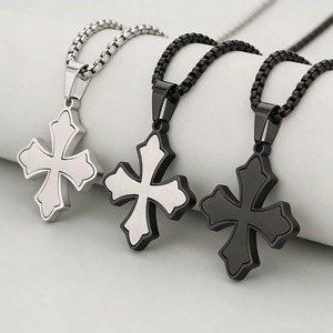 Collar con Colgante de Cruz Fleur De Lis de Acero Inoxidable, Amuleto Religioso Cristiano Multicolor, Regalo con Joyería Hip Hop Punk - Product Image 2