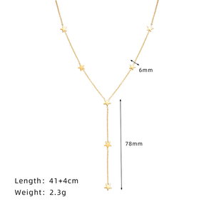 Wasserdichte, anlaufgeschützte 18K vergoldete Edelstahl-Stern-Lariat-<span class=keywords><strong>Y</strong></span>-Halskette für Damen - Product Image 5