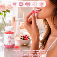 Gummies de Collagène Marin Hydrolysé 500mg Sans Sucre Base Pectine Résistant à la Chaleur Élasticité de la Peau Soutien Immunitaire Énergie Adulte