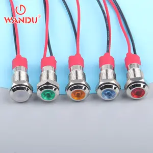 WD6mm 8Mm 10Mm 12Mm LED Lampu Indikator Logam Lampu Sinyal Tahan Air dengan Kawat 3V 5V 6V 12V 24V 220V Merah Kuning Biru Hijau Putih