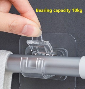 Support adhésif universel transparent <span class=keywords><strong>sans</strong></span> perçage à clip à ressort mural pour fixation de tringle à <span class=keywords><strong>rideau</strong></span> de salle de bain et chambre - Product Image 2