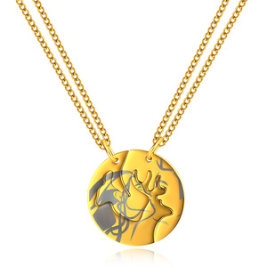 Collar minimalista con colgante de asta de ciervo, colgante redondo de acero dorado de 30 mm, para parejas, uso diario, regalo - Product Image 1