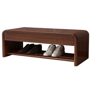 Modern Wood Entryway Bench <b>with</b> <b>Storage</b> Shelf for Home Living Room Furniture - Product Image 2