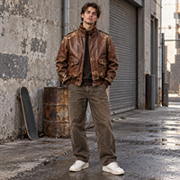 Veste en PU vintage personnalisée pour hommes, style bomber délavé, multi-poches, streetwear, vente en gros B2B, OEM