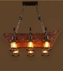 Bar store antico design per barche 6 lampadine lampada a sospensione a soffitto naturale lampada in legno