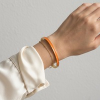 Bracelet jonc en or plaqué or à fermoir à charnière, avec cœur en émail rose découpé, pour enfants, bijoux de fête