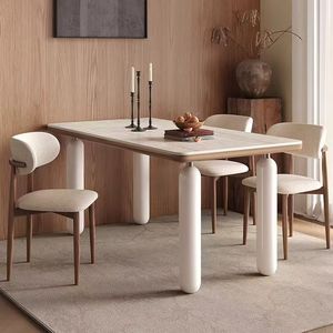 Ensemble table et chaises de style nordique, 4 pièces, moderne, crème, rectangulaire, en bois massif, pour salle à manger - Product Image 1