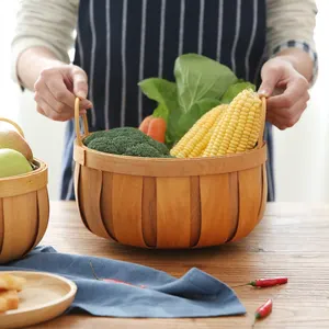 Keranjang Anyaman Buatan Tangan, Kayu Alami Sayuran Buah Roti Telur Penyimpanan Makanan Berkemah Piknik Makanan Ringan Wadah Penyimpanan Dapur