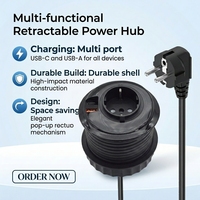 Enchufe de escritorio redondo mini con enchufe europeo, toma de corriente para sofá con puertos USB-A y USB-C de 20W