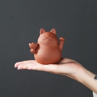Ornement de chat porte-bonheur créatif en argile violette pour salon de thé, figurine de thé de haute qualité