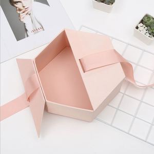 Custom Design Rigid Cardboard Magnetic Double Door Paper Hexagon Sweet Wedding Bridesmaid <b>Pink</b> <b>Gift</b> Packaging Box with Ribbon - Product Image 1